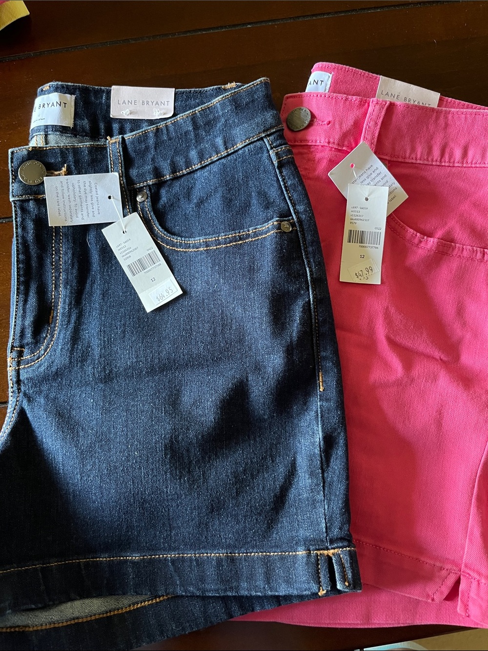 Lane Bryant Dark Blue Denim & Hot Pink Shorts